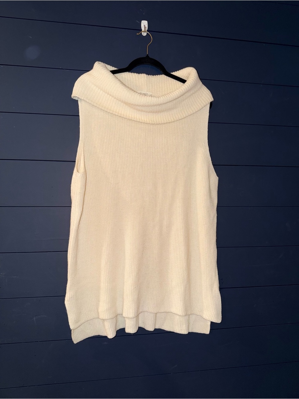 LOFT Cream Sleeveless Cowl Neck Sweater